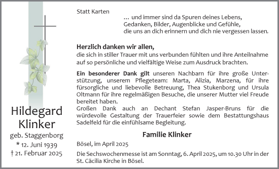 Anzeige von Hildegard Klinker von OM-Medien