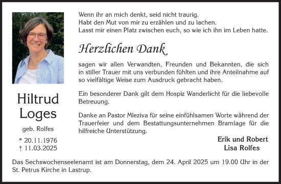 Anzeige von Hiltrud Loges von OM-Medien