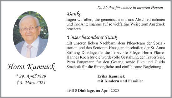 Anzeige von Horst Kumnick von OM-Medien