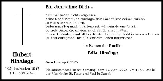 Anzeige von Hubert Hinxlage von OM-Medien