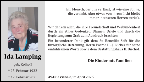 Anzeige von Ida Lamping von OM-Medien