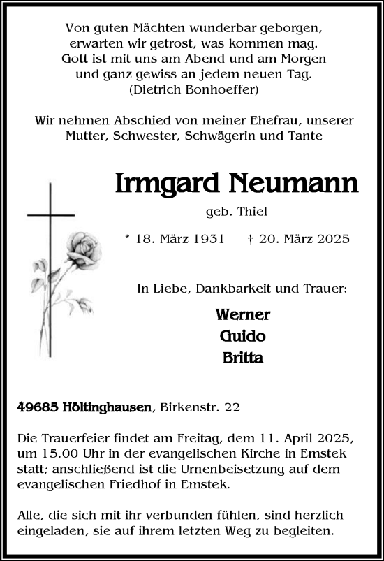 Anzeige von Irmgard Neumann von OM-Medien