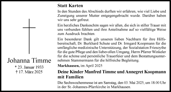 Anzeige von Johanna Timme von OM-Medien