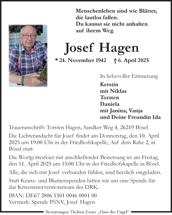 Anzeige von Josef Hagen von OM-Medien