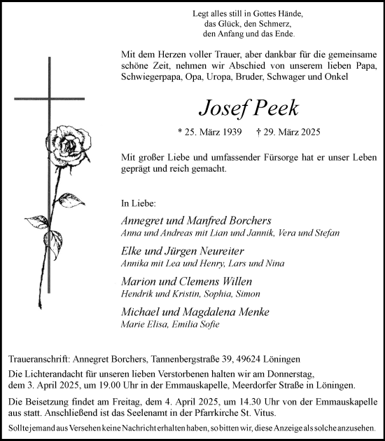 Anzeige von Josef Peek von OM-Medien