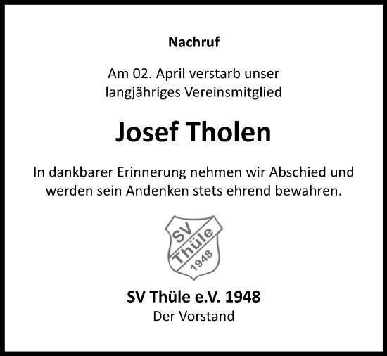 Anzeige von Josef Tholen von OM-Medien