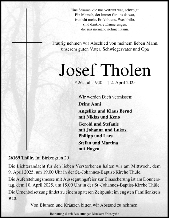 Anzeige von Josef Tholen von OM-Medien