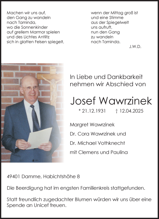 Anzeige von Josef Wawrzinek von OM-Medien