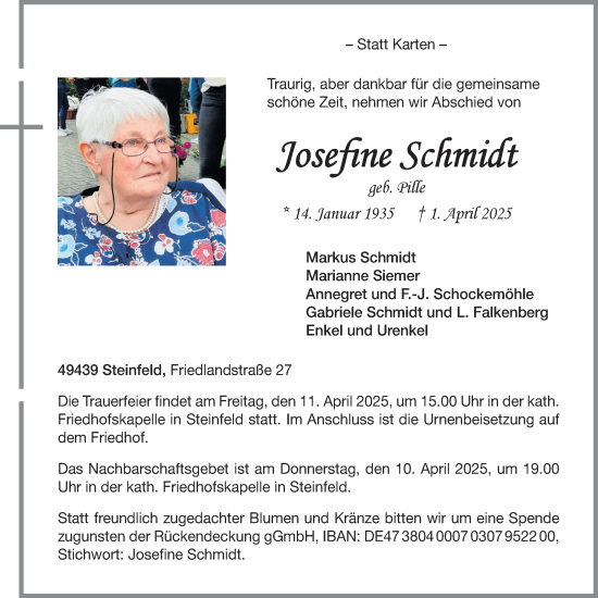 Anzeige von Josefine Schmidt von OM-Medien