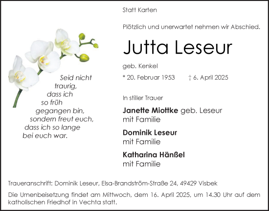 Anzeige von Jutta Leseur von OM-Medien