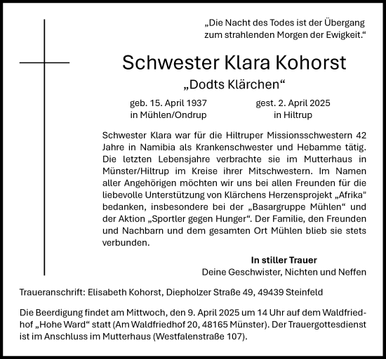 Anzeige von Klara Kohorst von OM-Medien