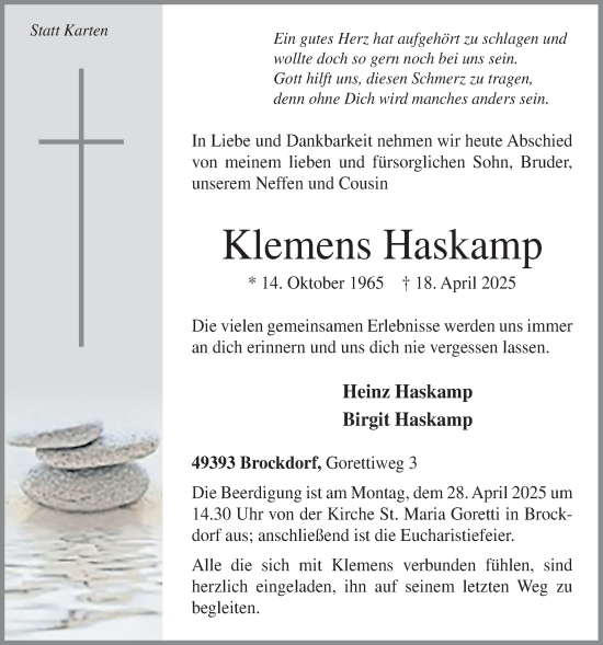 Anzeige von Klemens Haskamp von OM-Medien