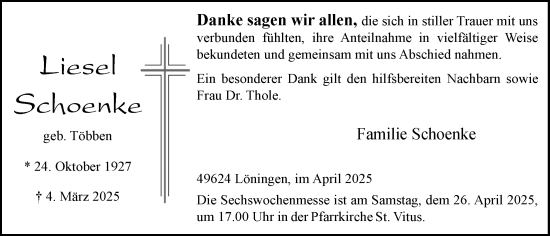Anzeige von Liesel Schoenke von OM-Medien