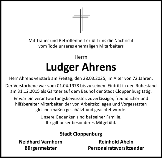 Anzeige von Ludger Ahrens von OM-Medien