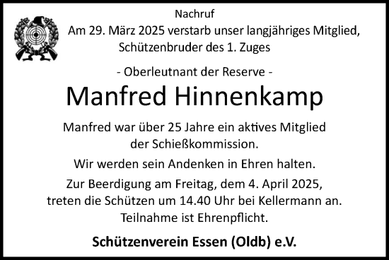 Anzeige von Manfred Hinnenkamp von OM-Medien