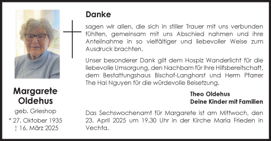 Anzeige von Margarete Oldehus von OM-Medien