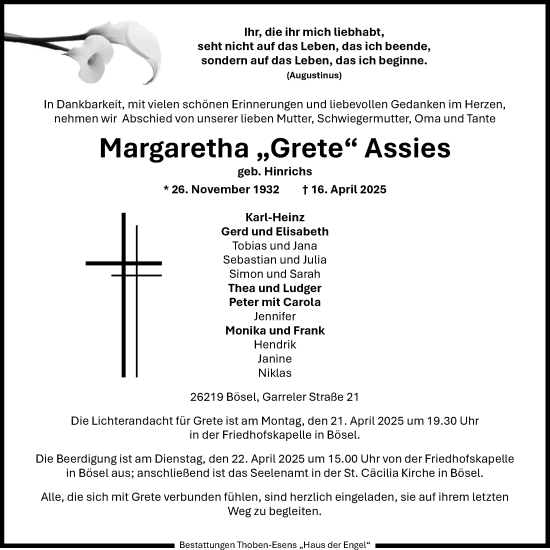 Anzeige von Margaretha Assies von OM-Medien