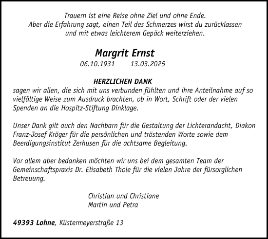 Anzeige von Margrit Ernst von OM-Medien