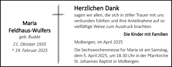 Anzeige von Maria Feldhaus-Wulfers von OM-Medien