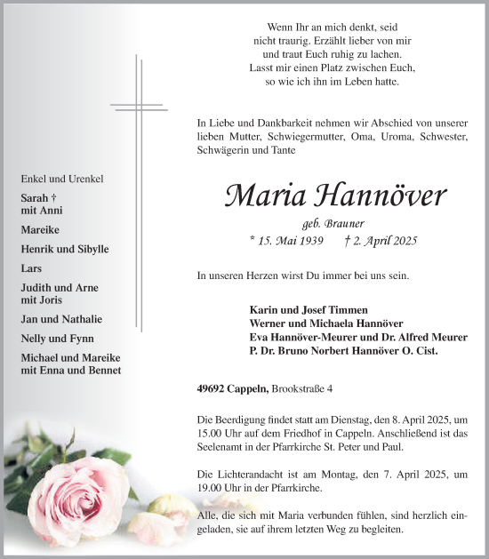 Anzeige von Maria Hannöver von OM-Medien