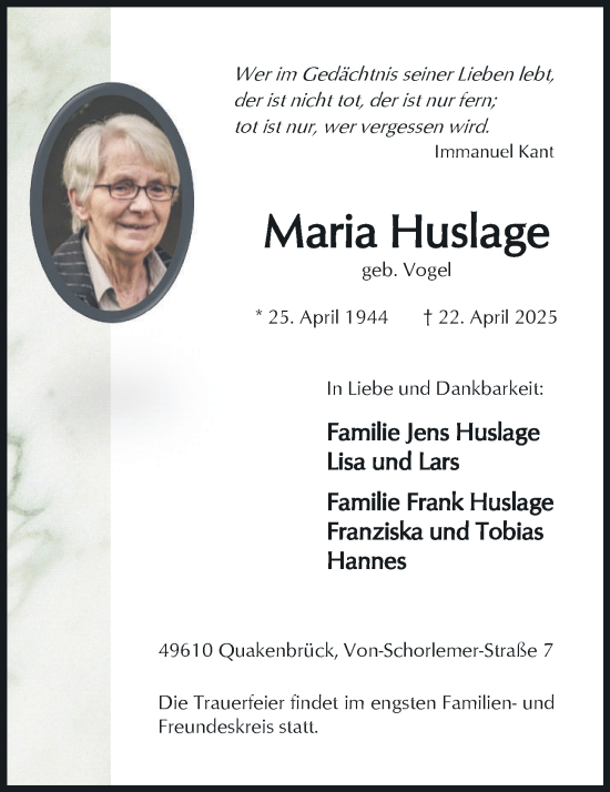 Anzeige von Maria Huslage von OM-Medien