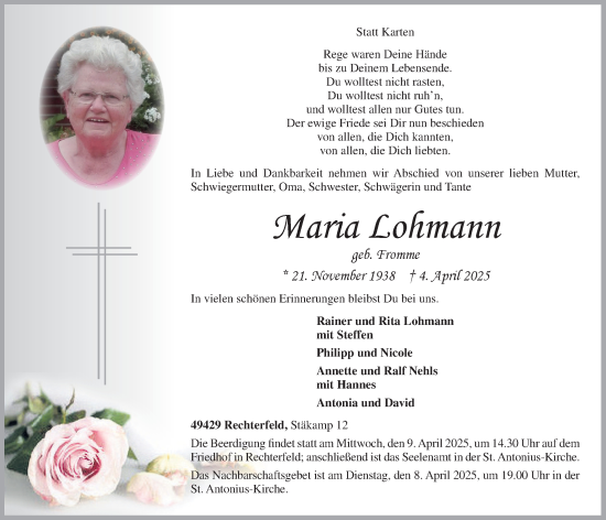 Anzeige von Maria Lohmann von OM-Medien