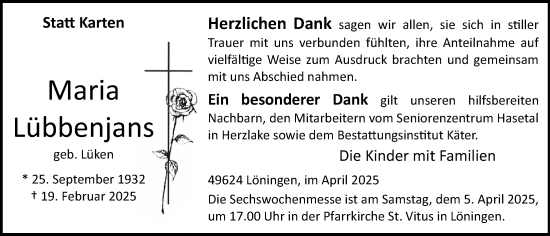 Anzeige von Maria Lübbenjans von OM-Medien