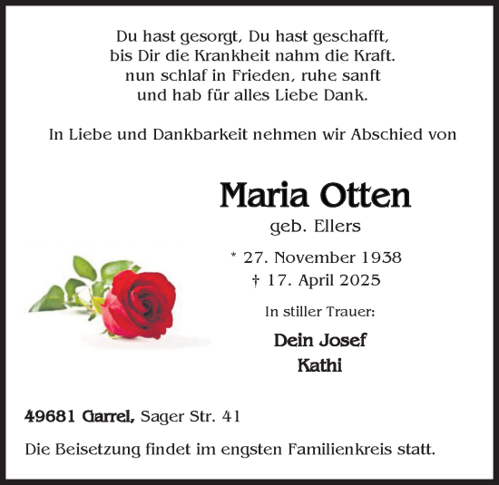 Anzeige von Maria Otten von OM-Medien