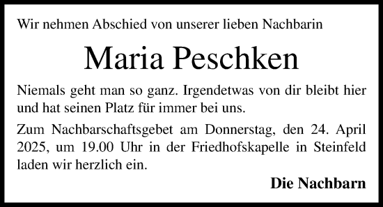 Anzeige von Maria Peschken von OM-Medien