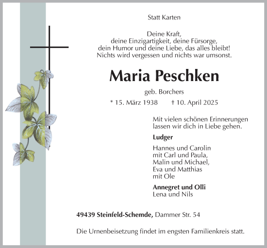 Anzeige von Maria Peschken von OM-Medien