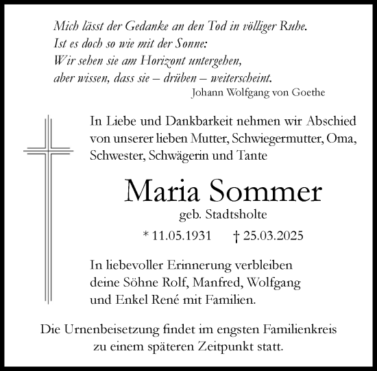 Anzeige von Maria Sommer von OM-Medien