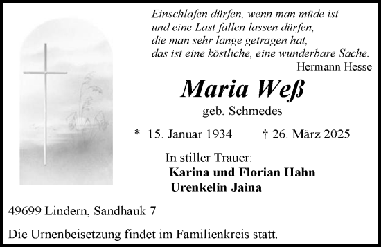 Anzeige von Maria Weß von OM-Medien