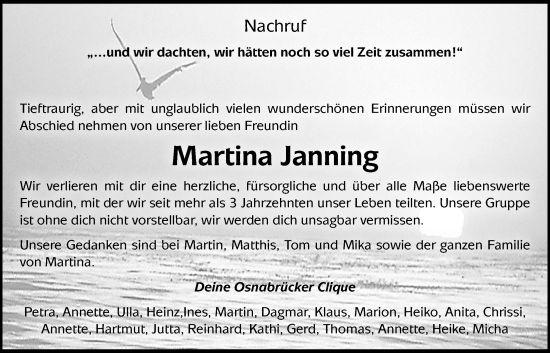 Anzeige von Martina Janning von OM-Medien