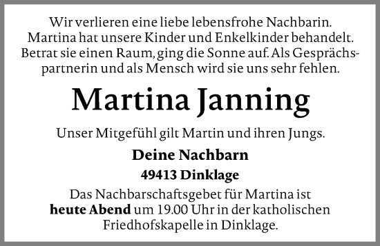 Anzeige von Martina Janning von OM-Medien