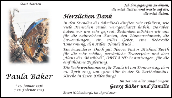 Anzeige von Paula Bäker von OM-Medien