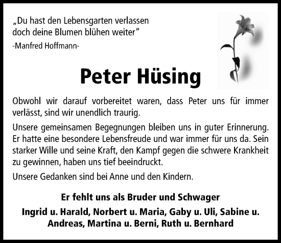 Anzeige von Peter Hüsing von OM-Medien