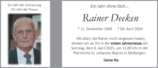 Anzeige von Rainer Deeken von OM-Medien
