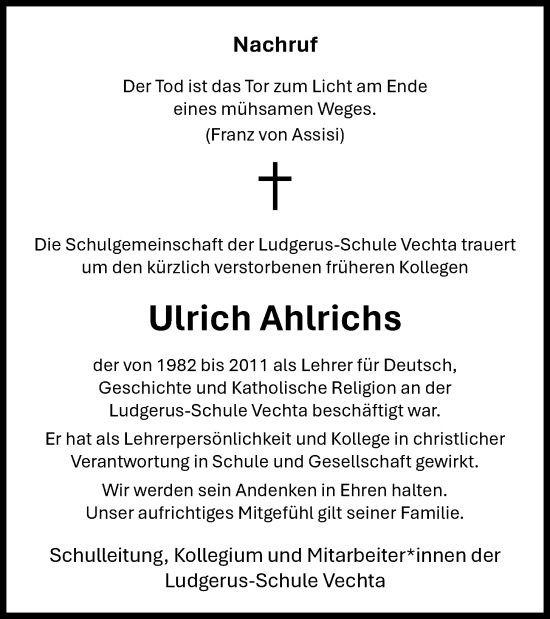 Anzeige von Ulrich Ahlrichs von OM-Medien