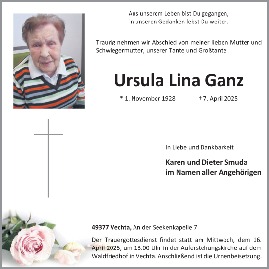 Anzeige von Ursula Lina Ganz von OM-Medien