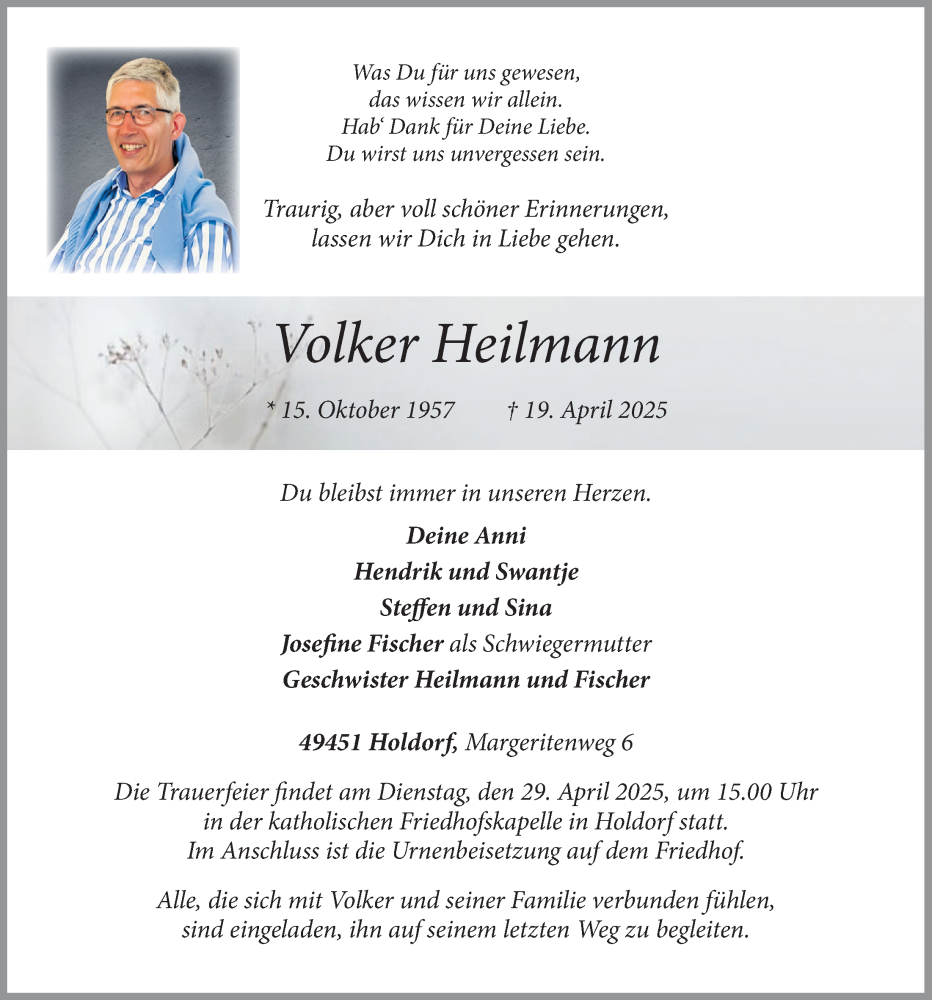  Traueranzeige für Volker Heilmann vom 25.04.2025 aus OM-Medien