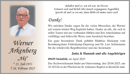 Anzeige von Werner Arkenberg von OM-Medien