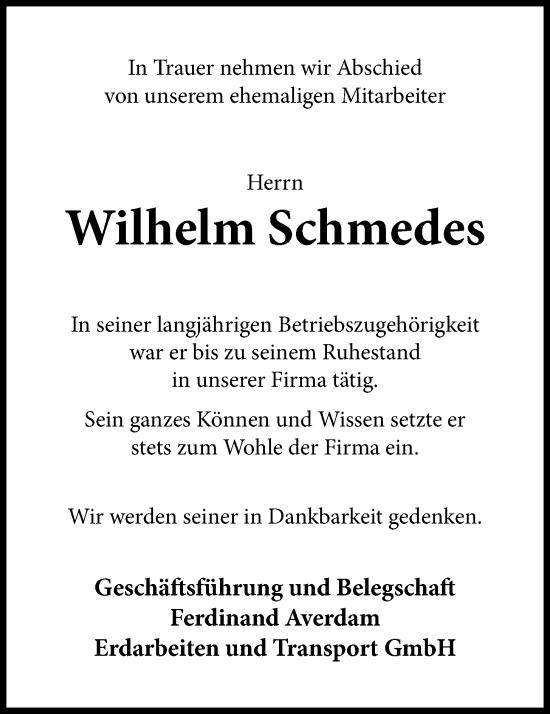 Anzeige von Wilhelm Schmedes von OM-Medien