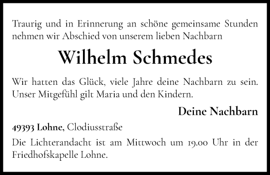 Anzeige von Wilhelm Schmedes von OM-Medien