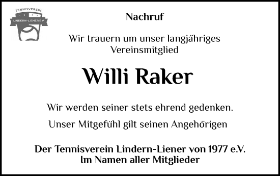 Anzeige von Willi Raker von OM-Medien