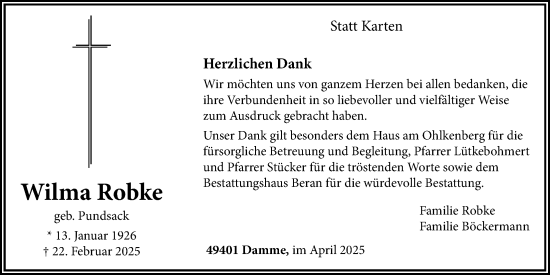 Anzeige von Wilma Robke von OM-Medien