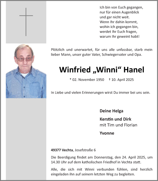 Anzeige von Winfried Hanel von OM-Medien