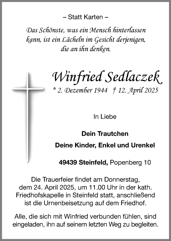 Anzeige von Winfried Sedlaczek von OM-Medien