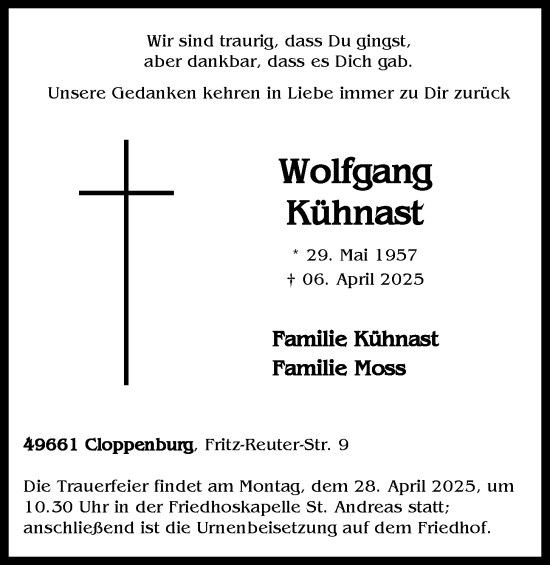 Anzeige von Wolfgang Kühnast von OM-Medien