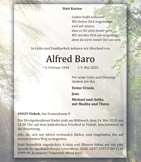 Anzeige von Alfred Baro  von OM-Medien