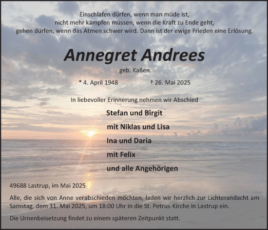 Anzeige von Annegret Andrees von OM-Medien